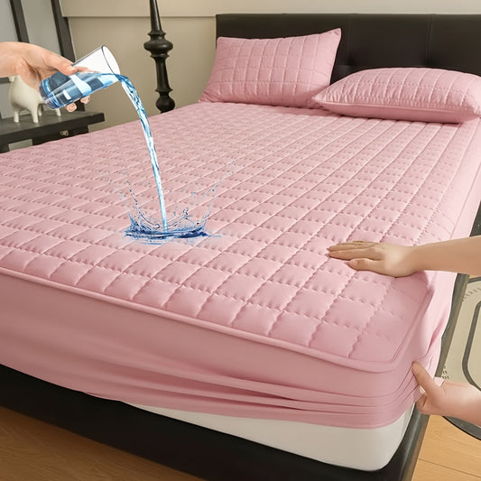 Waterproof Fitted Sheet Checkered Pattern Soft Breathable Mattress Protector - Lightweight Minimalist Bed Sheet for Twin Full Queen King - Pink Blue Green Khaki Black White Gray