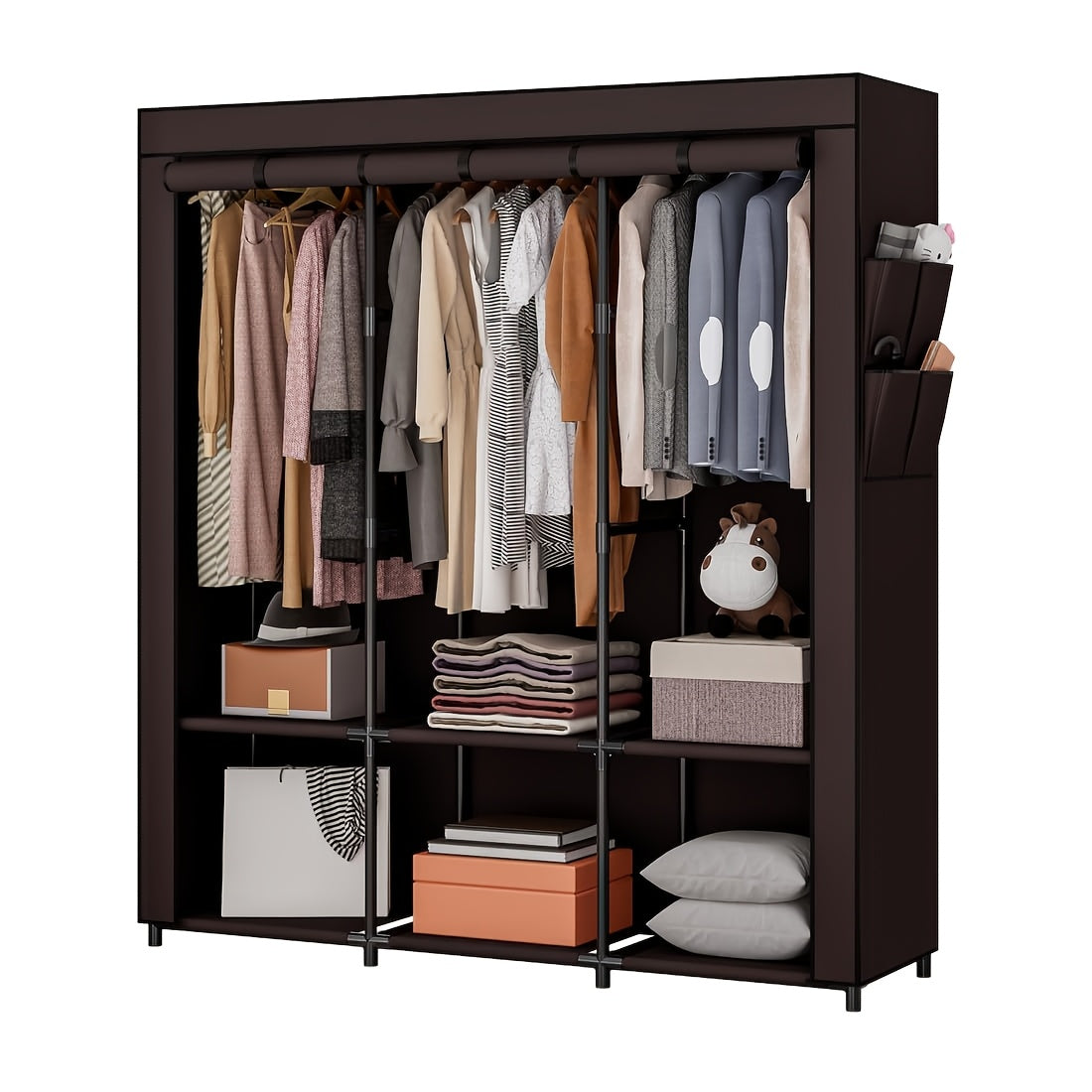 Portable Wardrobe Closet Organizer 51 Inch – Metal Hanging Rack with Non-Woven Fabric Cover, Freestanding Clothes Storage for Bedroom Apartment Dorm