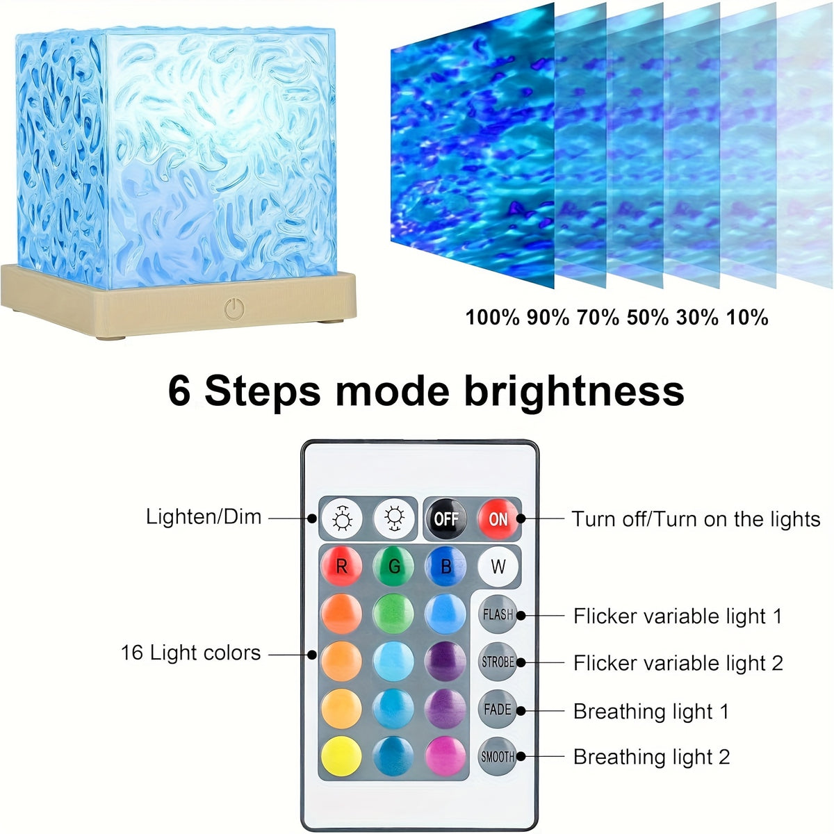 Ocean Wave Projector Light 16 Color – 3D Holographic Water Ripple LED Night Light with Remote Control & Touch Switch, USB Powered Romantic Atmosphere Lamp for Bedroom, Living Room, Meditation & Relaxation