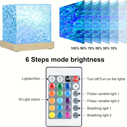 Ocean Wave Projector Light 16 Color – 3D Holographic Water Ripple LED Night Light with Remote Control & Touch Switch, USB Powered Romantic Atmosphere Lamp for Bedroom, Living Room, Meditation & Relaxation