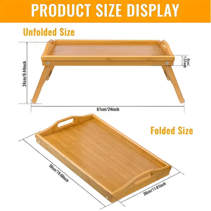 Bamboo Bed Tray Table with Folding Legs & Handles – 19.32 x 11.83 Inch Natural Wood Breakfast Tray for Bed Sofa, Laptop Desk Snack Serving Tray for Bedroom Living Room, 1 or 2 Pack