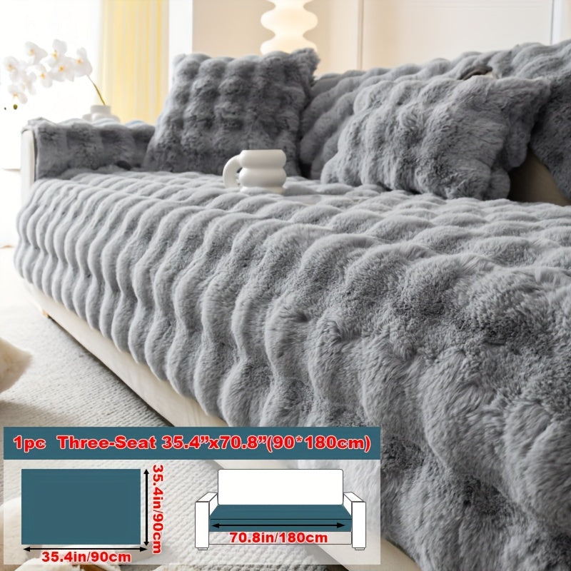 Faux Rabbit Plush Sofa Cover Winter Warm Thickened Anti-Slip Furniture Protector – Soft Pet-Friendly Couch Cover for Living Room Bedroom Office, 4 Colors