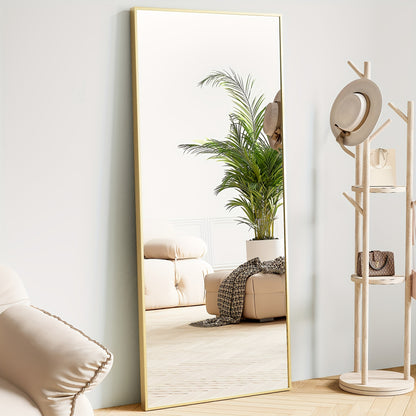 Full Length Mirror Floor Standing – Arched, Angle & Rectangle Full Body Mirror with Thin Steel Frame, Freestanding Leaning or Wall Hanging for Bedroom Bathroom Hotel, Black or Gold