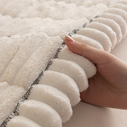 Sofa Cover Plush Velvet - Washable Stretch Couch Cover with Wavy Edge, Soft Shu Velveteen Sofa Protector for 1 2 3 4 Seater, Easy Install Furniture Cover in White Khaki Gray