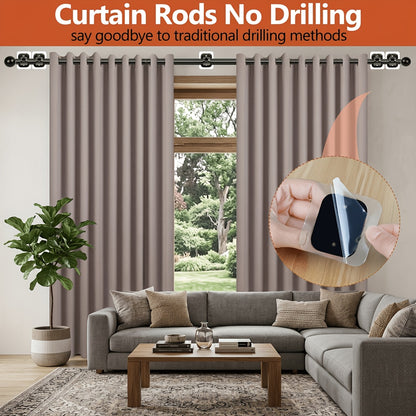 No Drill Curtain Rod Adhesive Curtain Rods for Windows 32 to 128 Inch Renter Friendly 5/8 Inch Metal Drapery Pole No Hole Black White Gold Contemporary