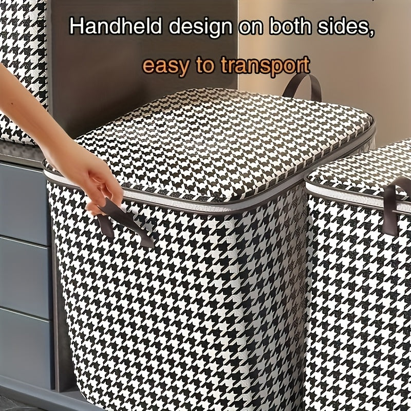 Extra Large Under Bed Storage Bags 2 Pack 56 Gallon Checkered Fabric Clothes Organizer with Double Zipper Handle Dustproof Moving Bag