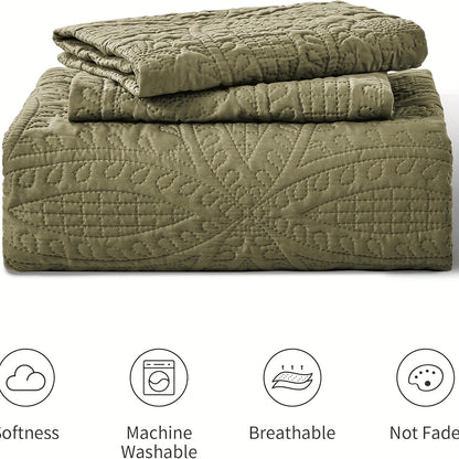 Quilt Set 3 Piece Soft Lightweight Bedding Set with 2 Pillowcases, Thin Comforter Set for Bedroom Guest Room Full Queen King, 10 Colors Washable Bed Quilt Cover Set