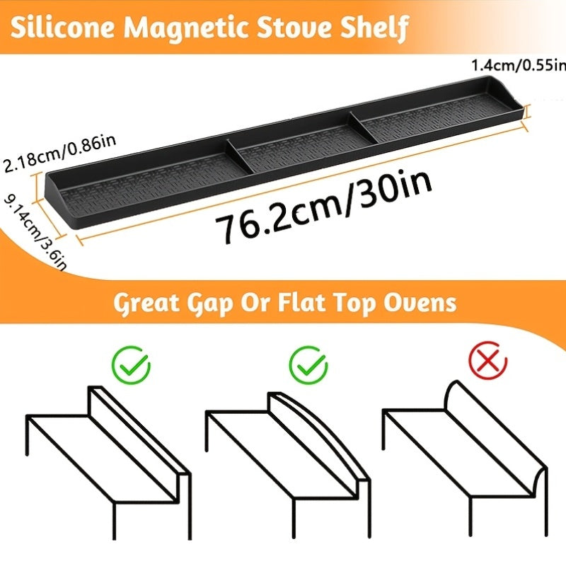 Magnetic Stove Top Shelf Silicone 30 Inch – Flexible Heat Resistant Over Oven Organizer Rack for Kitchen Gadgets Spice Jars Utensils – Strong Magnet Side Mount Storage for Gas Electric Stove, Black
