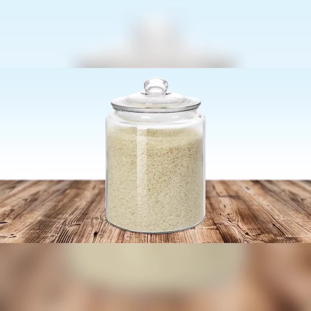 Glass Pantry Jars with Clamshell Lid Set of 2 - Airtight Food Storage Containers for Kitchen Countertop, Includes Spoons, Label Pen & Stickers, Reusable Round Glass Jars for Coffee, Pasta, Candy