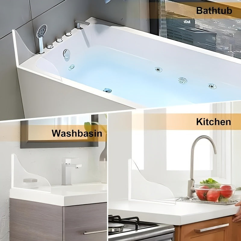 Curved Acrylic Splash Guards for Bathtub & Sink - 2pcs Transparent Waterproof Bathroom Splash Protectors, Tool-Free Adhesive, No Drilling Required, Heavy-Duty Durable Design