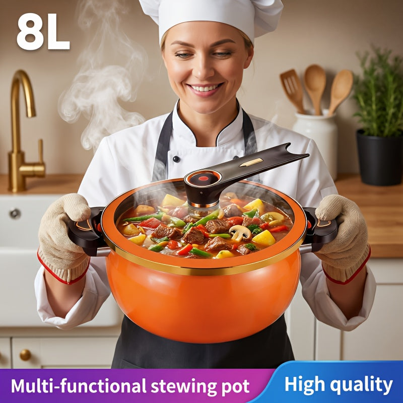 Non Stick Soup Pot Large Capacity 1.85 Gallon with Twist Lock Handle – Multifunctional Stew Cooking Pot for Gas Stove Induction Cooker Open Flame, Fry Boil Stew Bake