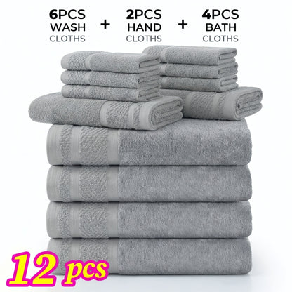 Bath Towel Set 12 or 24 Piece Hotel Quality Cotton Highly Absorbent Quick Dry – Bath Towels Hand Towels Washcloths for Hotel Spa Gym Home Bathroom Dark Gray White Orange Blue Purple Navy