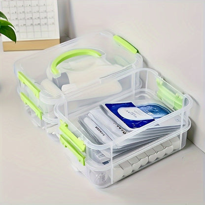 Stackable Transparent Storage Box with Lid & Handle, 4-Layer Compartment Drawer Organizer for Hair Accessories Jewelry Stationery, Clear Plastic Desktop Organizer for Home Office