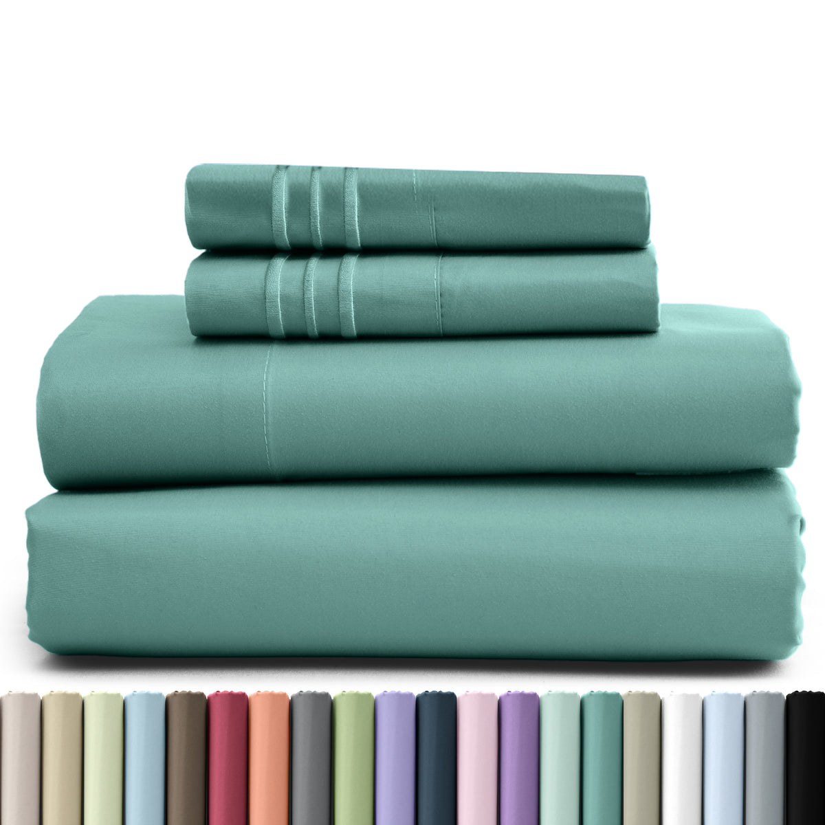 1800 Series Bed Sheets Set 4 Pieces – Brushed Microfiber Deep Pocket Sheet Set with Pillowcases, Cooling & Breathable Bedding for All Seasons, Fade Resistant, Fits Mattresses Up to 16 Inches