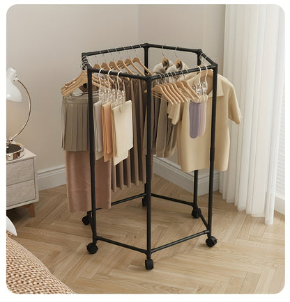 Rotating Clothes Rack Hexagonal – Freestanding 360° Rotary Vertical Clothing Hanging Rack for Laundry Room Bedroom, Space Saving Garment Organizer for Small Apartment, Black or White with Optional Mesh Bag