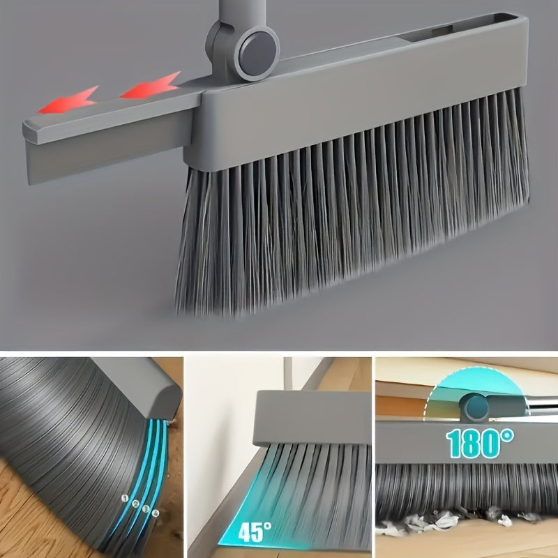 3-in-1 Upright Broom and Dustpan Set with Long Handle, Comb Teeth Dustpan, Garbage Bag Holder – Indoor Outdoor Floor Sweeping Brush Kit for Kitchen Balcony Patio Garage