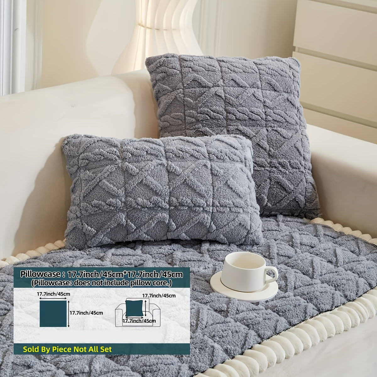 Bohemian Sofa Cover Quilted Plush with Ruffles – Machine Washable Couch Protector for Pets, Anti-Slip Furniture Cover for Armchair Loveseat 3 4 Seater Sofa