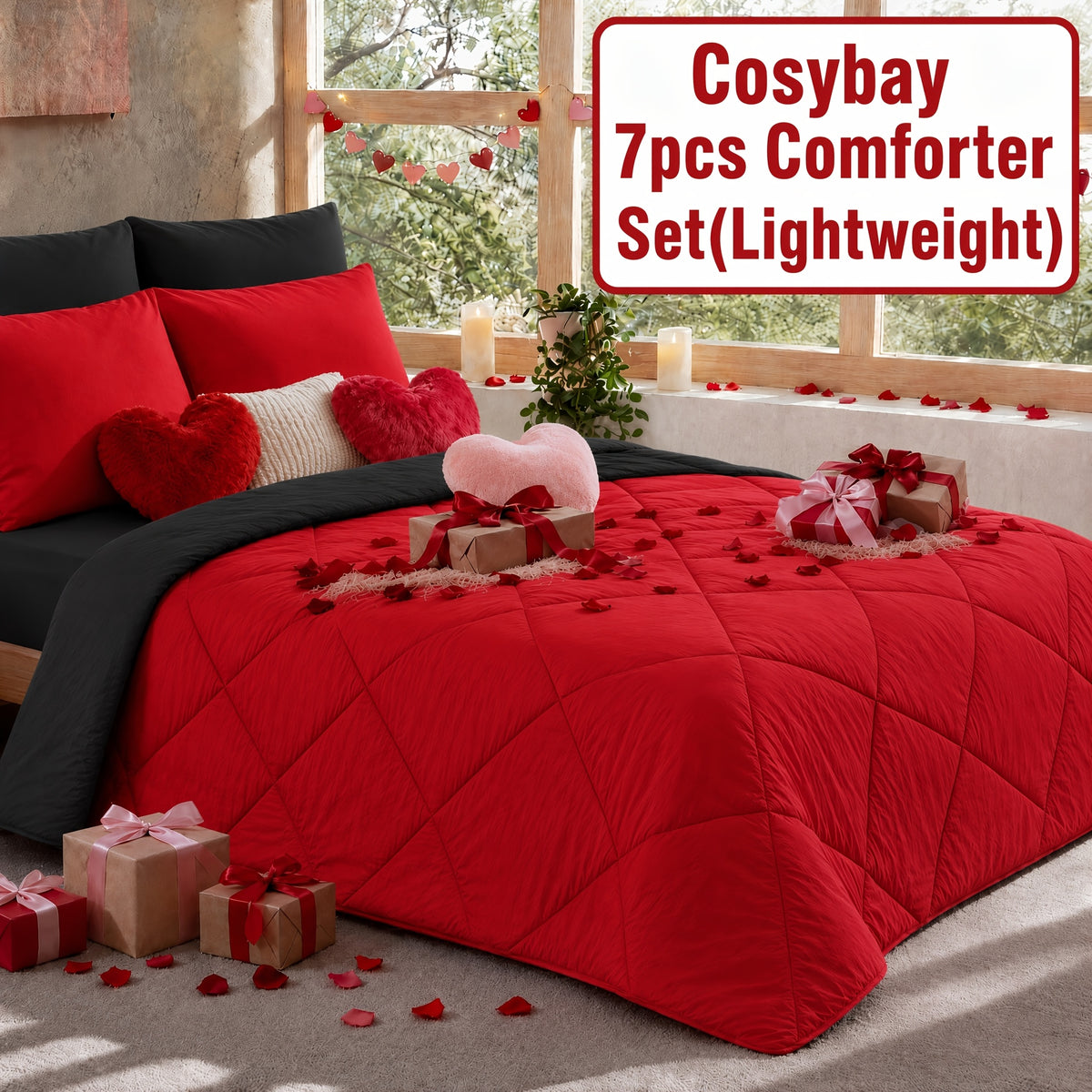 Pinch Pleated Comforter Set Queen King Full – 7 Piece Bed in a Bag with Sheets Pillowcases Pillow Shams, Hypoallergenic Down Alternative Microfiber Bedding 33 Colors All Season