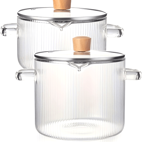 Borosilicate Glass Pot Stovetop Safe Dishwasher Safe Heat Resistant Glass Saucepan - Small Large for Soup Milk Baby Food Noodles Tea - Home Kitchen Restaurant Use Clear Glass Cookware