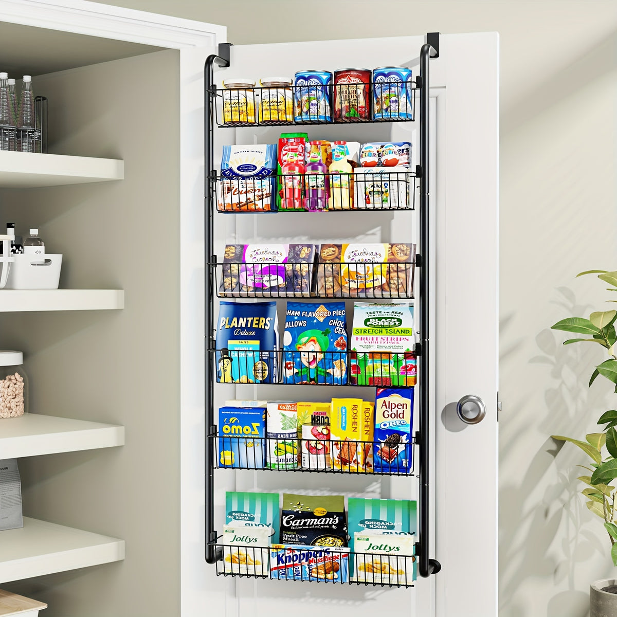 Over The Door Organizer, Heavy-Duty Metal Pantry Rack with 6 or 8 Shelves – Space-Saving Multi-Level Storage for Kitchen, Bathroom & Laundry Room, Spice Rack & Cabinet Door Hanging Shelf, Black or White