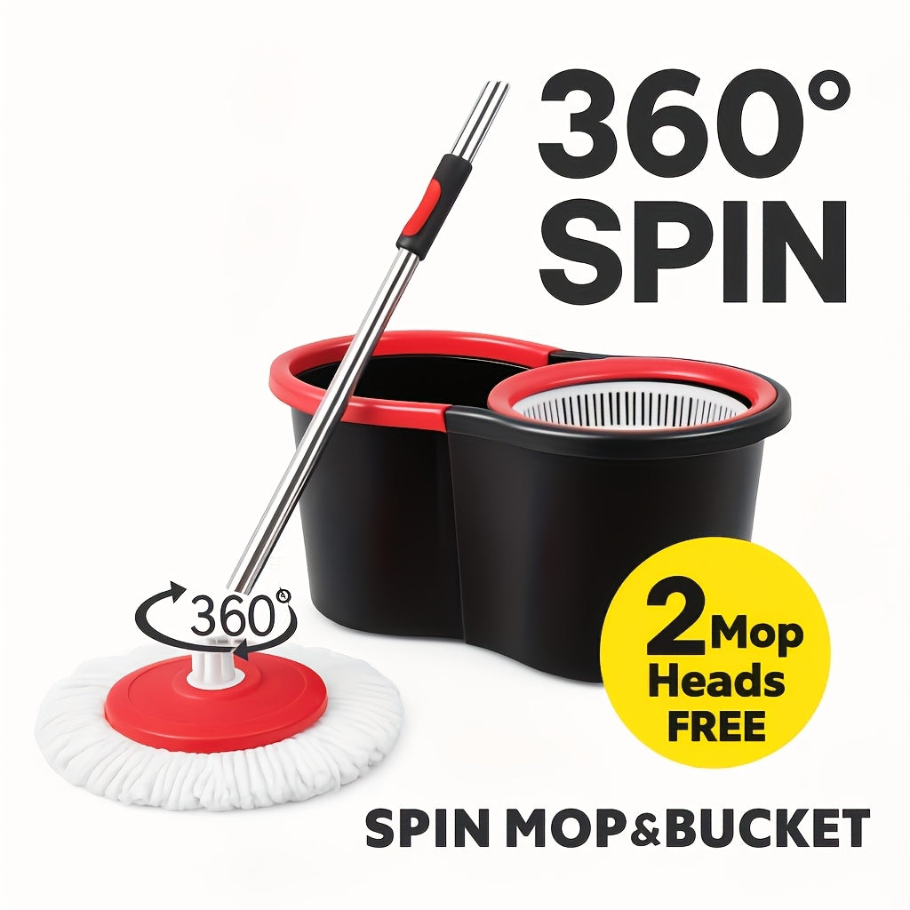 Spin Mop and Bucket Set with Wringer, 4 Microfiber Replacement Heads 42" Adjustable Handle, 360 Degree Spinning Mop Bucket System for Hardwood Tile Laminate Floor Cleaning, Standard Compact Upgrade with Soap Dispenser