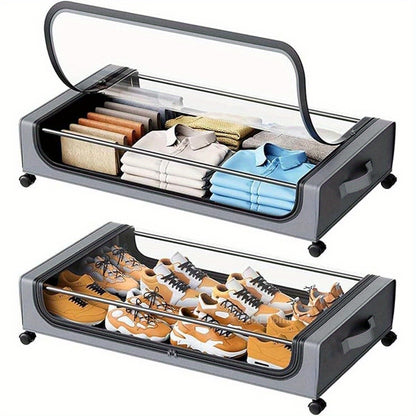Under Bed Storage with Wheels 2-Pack XXL 70L Rolling Containers Organizer for Clothes Bedding Shoes Blankets - Transparent Lid Zippered 600D Oxford Bedroom Dorm