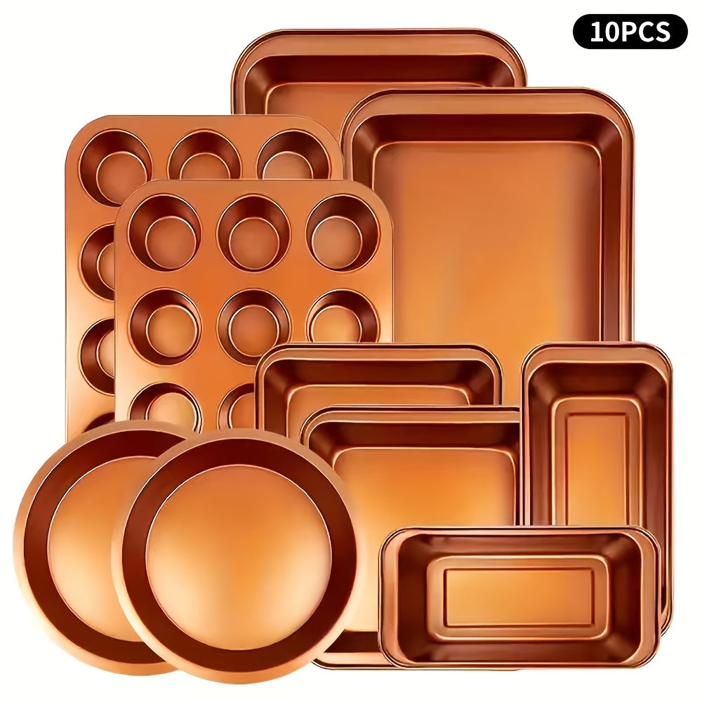 Non-Stick Bakeware Set with Cooling Rack – Round & Square Cake Pan, Bread Pan, Muffin Pan & Roasting Pan, Dishwasher Safe Oven-Safe Baking Pan Set for Home Baking