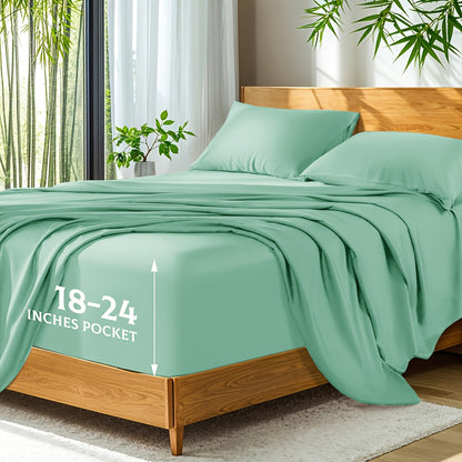 Bamboo Bed Sheets Cooling Twin Full Queen King Size for Hot Sleepers, Breathable Moisture Wicking Soft Bamboo Bedding Set Deep Pocket, Hotel Luxury Sheets 13 Colors Black White Gray Beige