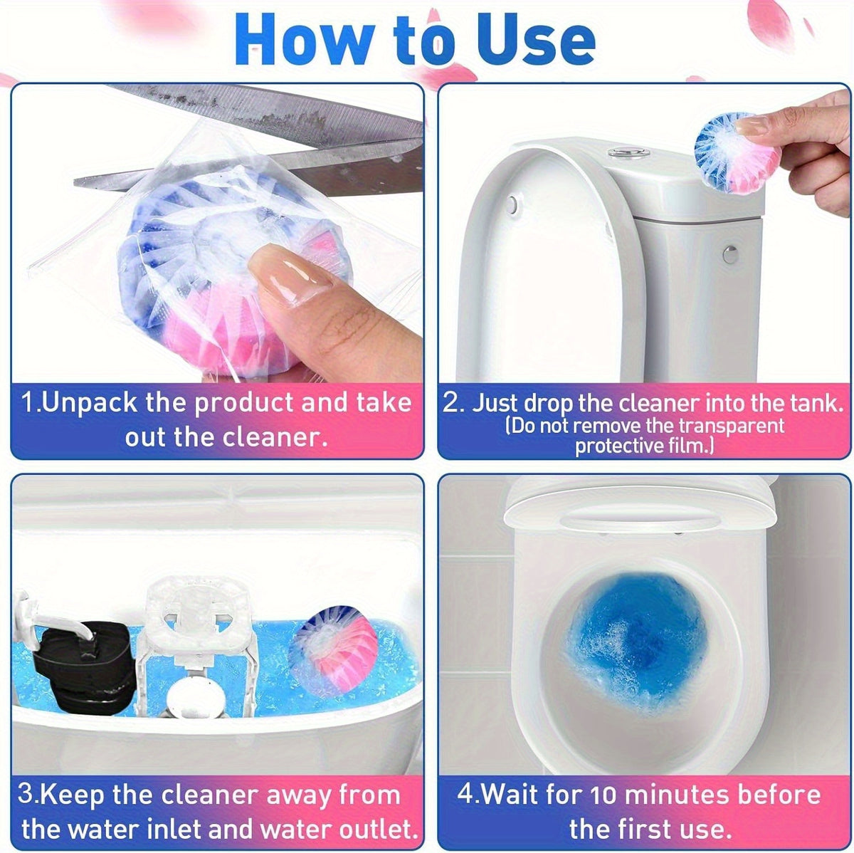 Toilet Bowl Cleaner Tablets for Tank – Blue & Pink Bubbles, Automatic Bathroom Toilet Tank Cleaner, Strong Detergent, Fresh Pine Scent, 12/18/24/36/48 Pack