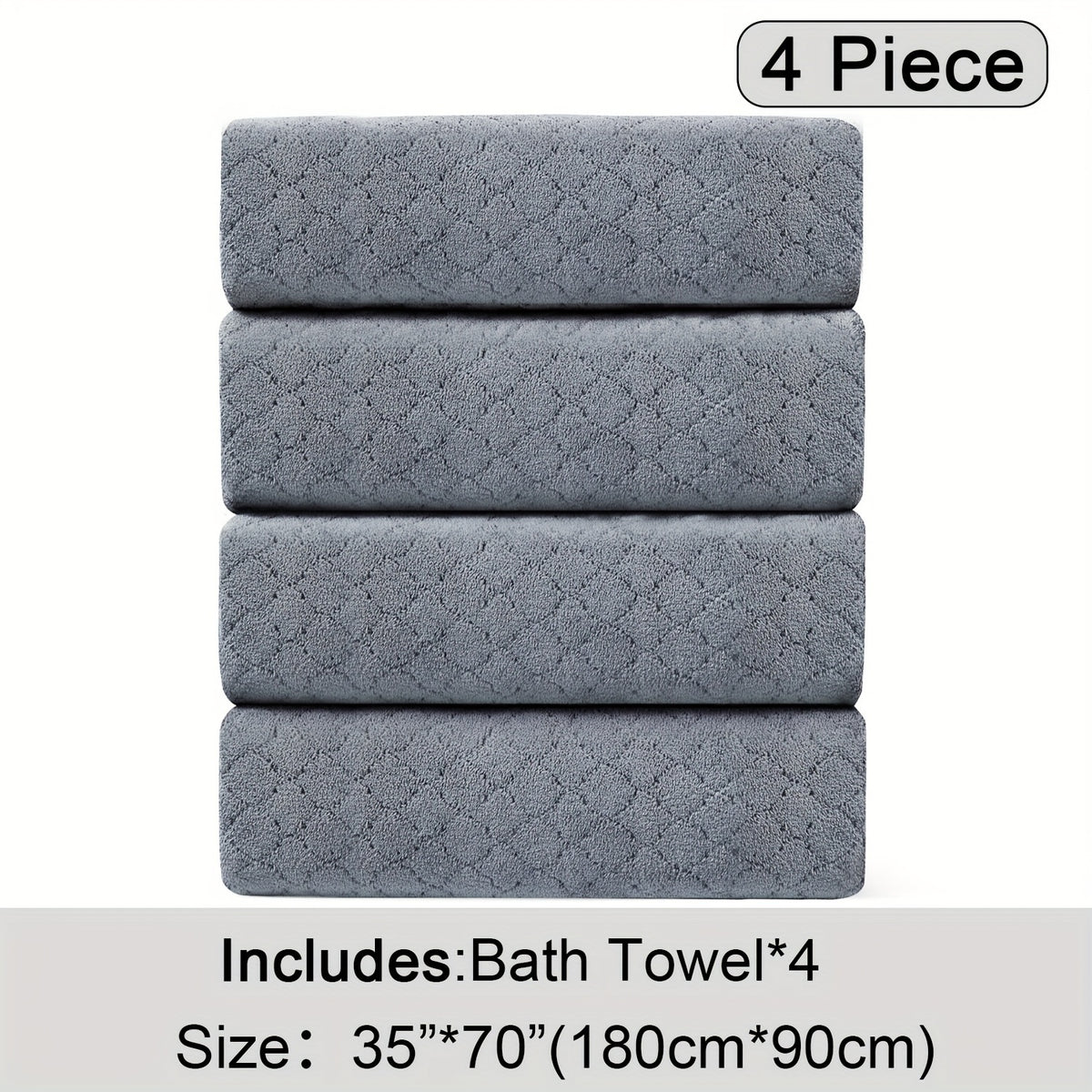 Diamond Weave Bath Towel Set 4 Piece Oversized Ultra Soft Quick-Dry Microfiber Towels Highly Absorbent Hotel Quality Bathroom Towels 10 Colors for Home Gym Spa – Luxury Bath Towel Set