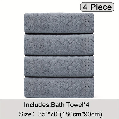 Diamond Weave Bath Towel Set 4 Piece Oversized Ultra Soft Quick-Dry Microfiber Towels Highly Absorbent Hotel Quality Bathroom Towels 10 Colors for Home Gym Spa – Luxury Bath Towel Set