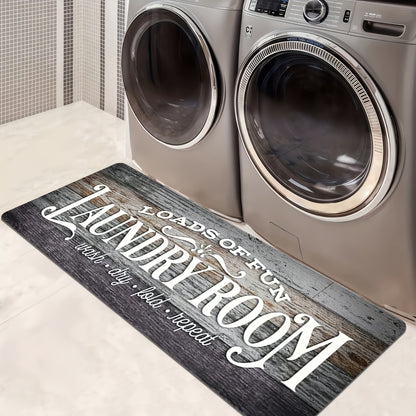 Non-Slip Laundry Room Mat Heavy Duty Washable Runner Rug with Rubber Backing Wood Grain Design for Laundry Room Kitchen Bathroom – Dark Brown Gray Rustic Style Durable Floor Carpet