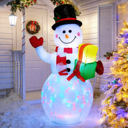 5ft Inflatable Snowman Christmas Yard Decoration with Rotating LED Lights, Giant Outdoor Inflatable Christmas Decor for Lawn Garden Home Party, Built-in Fan, Stakes & Sandbags Included, 59 Inch
