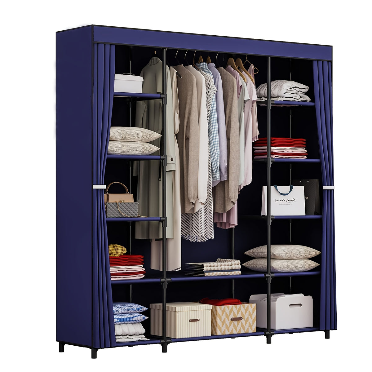 Portable Wardrobe Closet Organizer 51 Inch – Metal Hanging Rack with Non-Woven Fabric Cover, Freestanding Clothes Storage for Bedroom Apartment Dorm