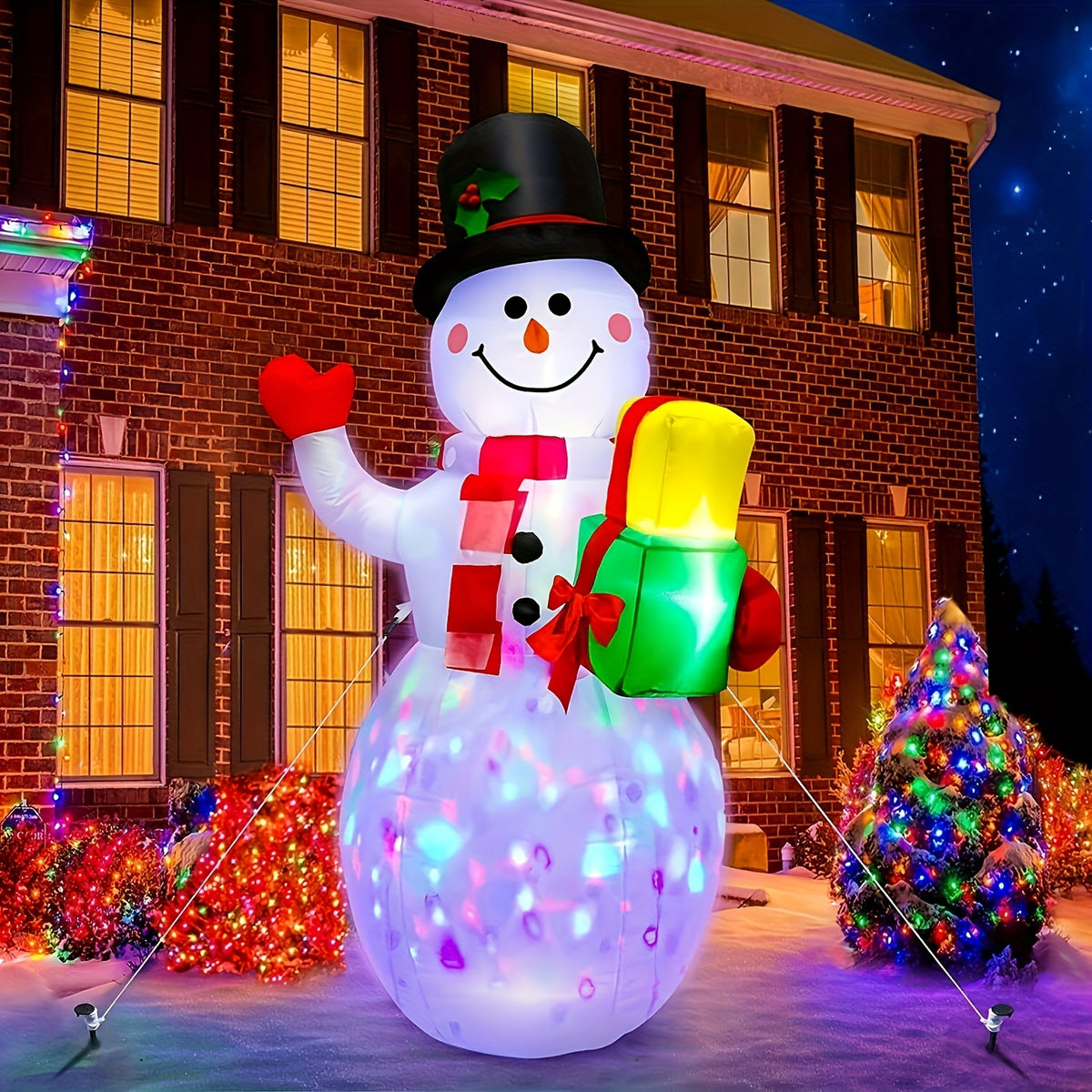 5ft Inflatable Snowman Christmas Yard Decoration with Rotating LED Lights, Giant Outdoor Inflatable Christmas Decor for Lawn Garden Home Party, Built-in Fan, Stakes & Sandbags Included, 59 Inch