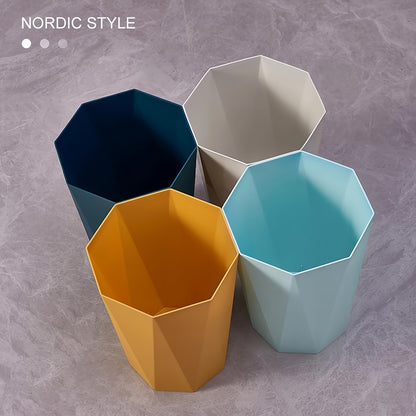 Nordic Octagonal Trash Bins Set of 2 - Geometric Plastic Small Wastebasket for Home Office, Bathroom, Kitchen & Bedroom, Modern Open-Top Waste Bin with Brushed Finish