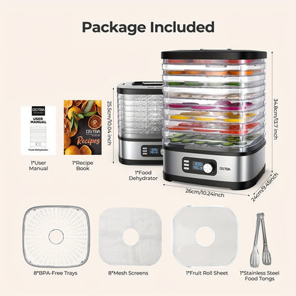 Food Dehydrator Machine 5-Tray with Adjustable Temperature & 72H Timer – 240W Electric Dryer for Jerky, Fruit, Herbs, Dog Treats & Snacks, LED Display + Recipe Book