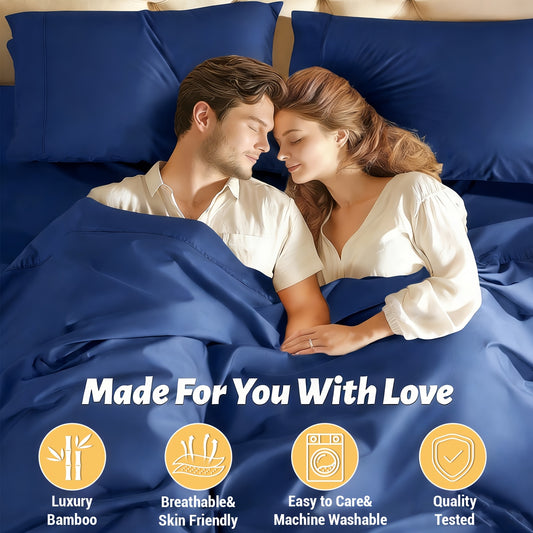 Bamboo Bed Sheet Set Extra Deep Pocket – 4 & 6 Piece Breathable Cooling Fitted Sheet Set, Soft Wrinkle-Free Hotel Luxury Bedding for Hot Sleepers, Twin Full Queen King Size with Pillowcases