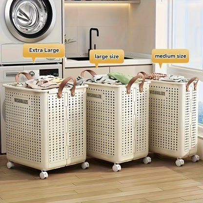 Foldable Laundry Hamper with Wheels – Large Dirty Clothes Basket with Lid for Bedroom Bathroom Dorm RV Home Storage Organizer