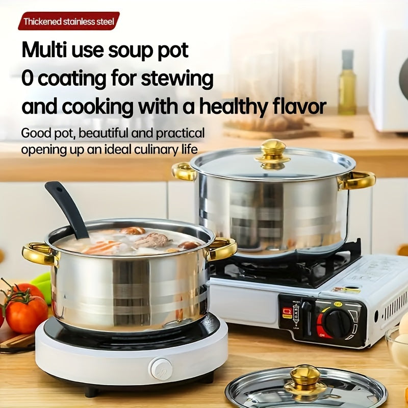 Stainless Steel Cookware Set – Induction Compatible Stockpot & Nonstick Pot with Lid, Double Handle, for Soup, Hotpot, Pasta & Rice, Kitchen Essential, 1, 10 or 12 Piece