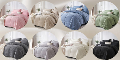 Thin Quilt Comforter Set Twin Full Queen King – Lightweight Breathable Bed in a Bag with Sheets Pillowcases Pillow Shams, All Season Microfiber Bedding Multi-Color