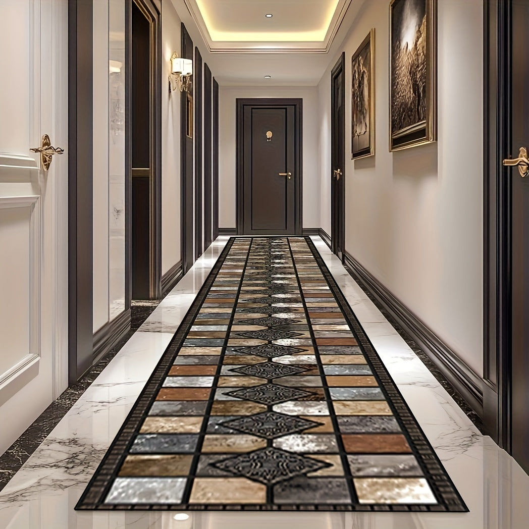Crystal Velvet Kitchen Mat Non-Slip – Luxury Marble Pattern Machine Washable Polyester Rug for Kitchen Bathroom Bedroom Corridor, White Beige Brown, Multiple Sizes