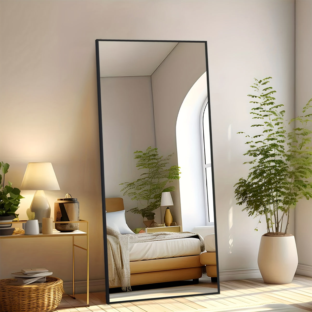 Full Length Mirror Floor Standing with LED Lights – Arched & Rectangle Aluminum Frame Dressing Mirror for Bedroom & Living Room, Black Gold White, 16x59 / 21x64 / 26x71 Inch