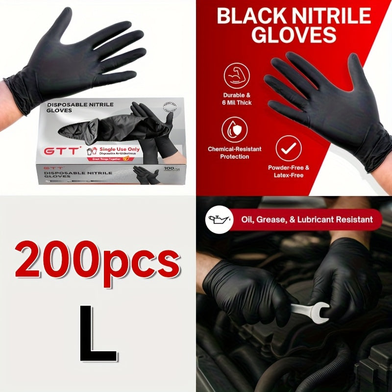 Black Nitrile Disposable Gloves 200 Count – 6 Mil Heavy Duty, Latex-Free, Powder-Free, Chemical Resistant, Flexible Form-Fitting Gloves for Cleaning, Cooking, Automotive & Maintenance, Sizes S-XL