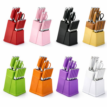 13-Piece Kitchen Knife Set with Block Holder - Chef Knife, Bread Knife, 6 Steak Knives & Scissors - Sharp Stainless Steel Blades, Durable Ergonomic Handle, Perfect Housewarming Gift for Home Kitchen