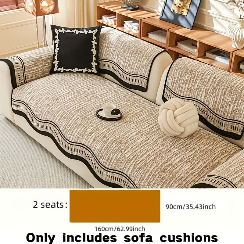 Chenille Sofa Cover Cushion 2 3 4 Seater Non-Slip Anti-Scratch Couch Protector, Premium Minimalist Sofa Slipcover All Season Universal Fit for Living Room Bedroom, Black Grey Beige Coffee