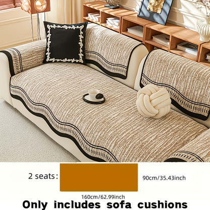 Chenille Sofa Cover Cushion 2 3 4 Seater Non-Slip Anti-Scratch Couch Protector, Premium Minimalist Sofa Slipcover All Season Universal Fit for Living Room Bedroom, Black Grey Beige Coffee