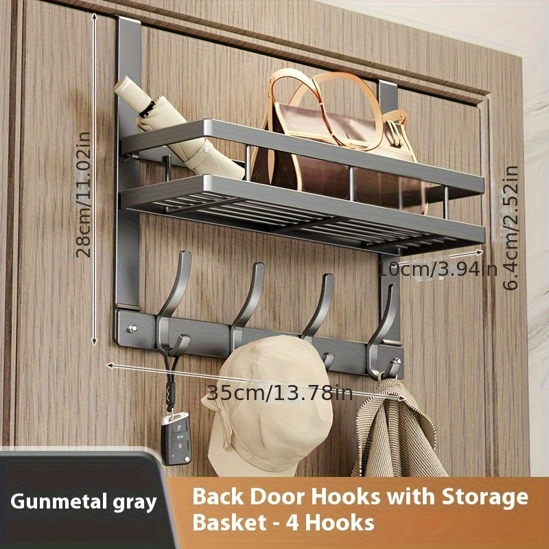 Over the Door Hook Rack - Metal Wall Mounted Coat Hooks for Bedroom Bathroom Kitchen, Space-Saving Door Hanger Organizer with 4 5 6 8 Hooks, Easy Install, Black & Gray Available