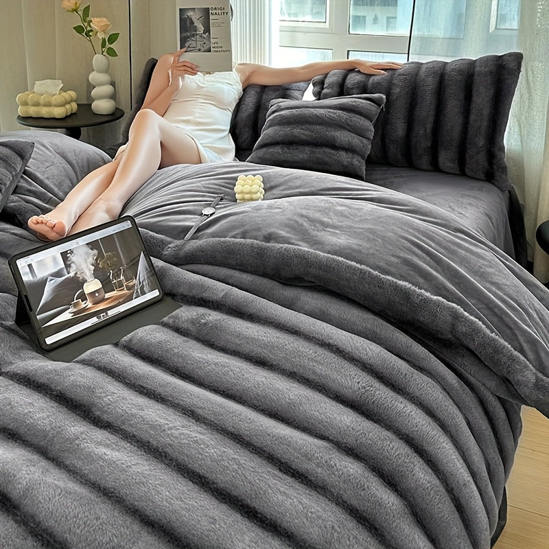 Faux Rabbit Fleece Blanket, Double Layer Thickened Soft Warm Throw – All Season Reversible Blanket for Adults, Couch, Bed & Travel, Machine Washable, Throw / Twin XL / Queen / King, Grey Khaki Beige