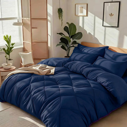 Cooling Comforter Set Queen King Twin - Lightweight Breathable Microfiber Fluffy Bedding with Rhombus Grid, Soft All Season Comforter with Pillowcases, 20 Colors Available